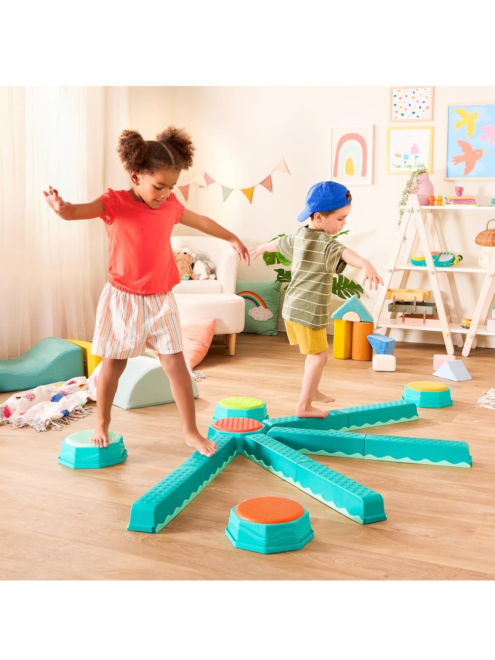 Teal Balance Beam/Sensory Stepping Stones-13 pieces
